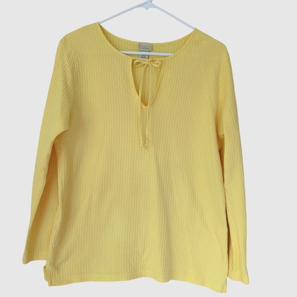 L.L. Bean Peruvian Cotton Long Sleeve Top MEDIUM Regular Yellow Key Hole Opening - Picture 4 of 14